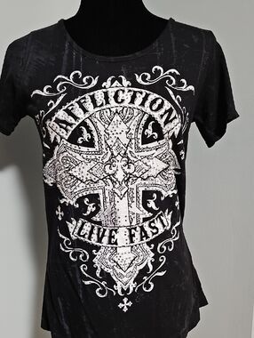 Affliction Black and White Live Fast Cross Graphic Tee